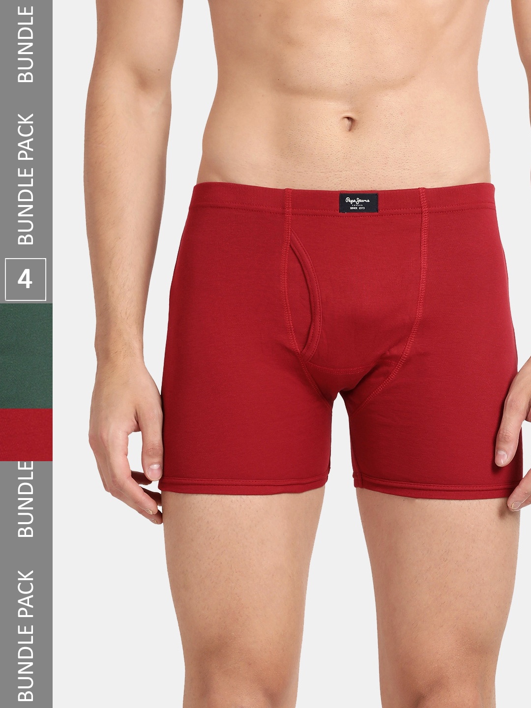 

Pepe Jeans Pack Of 4 Cotton Trunks CLT01-PARRY RED|BOTTLE GREEEN-S