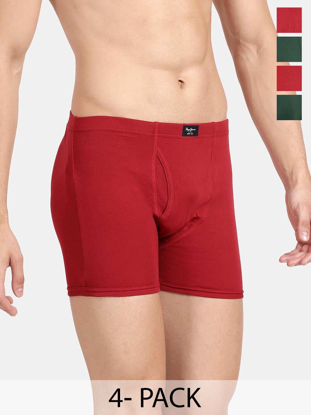 

Pepe Jeans Men Pack Of 4 Outer Elastic Cotton Trunks, Red