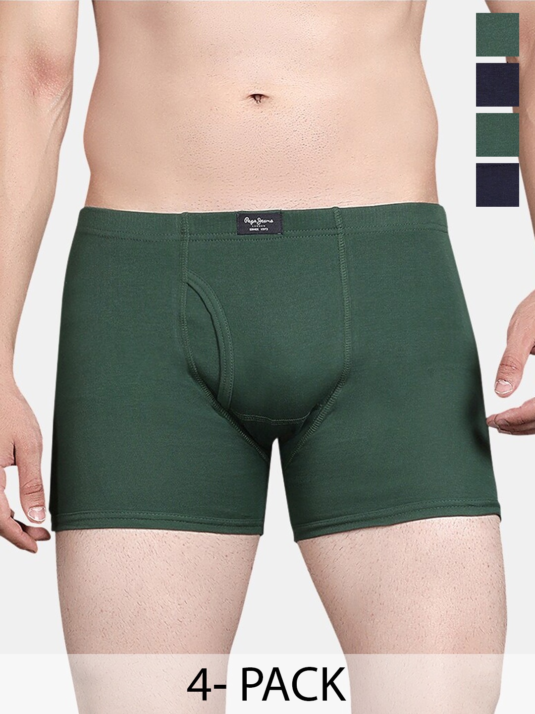 

Pepe Jeans Men Pack Of 4 Outer Elastic Cotton Trunks, Blue