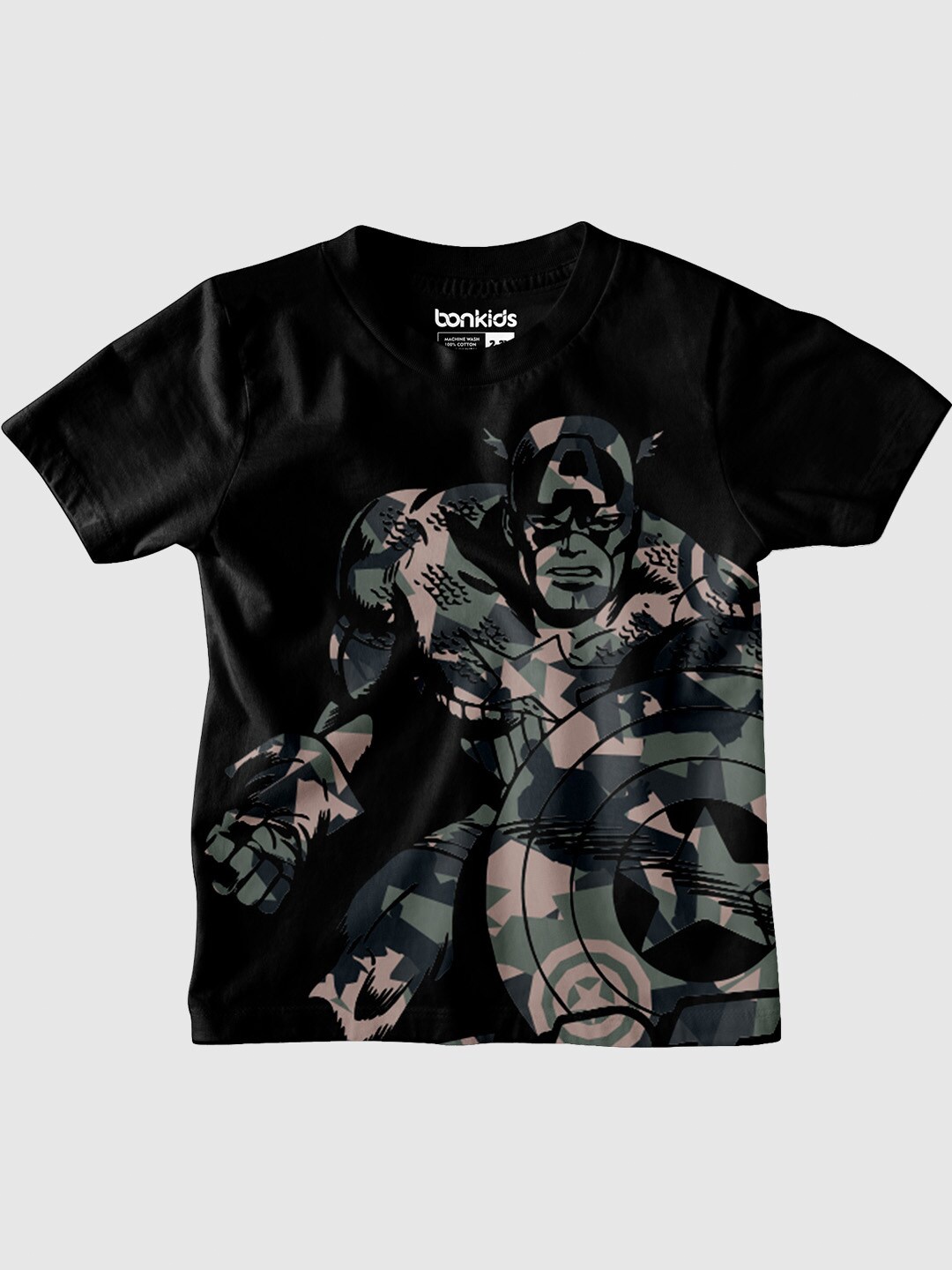 

BONKIDS Boys Captain America Printed Cotton T-shirt, Black