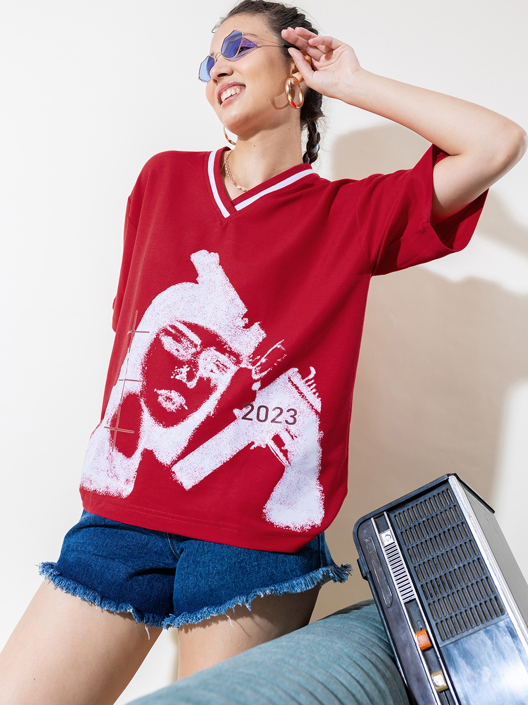 

Stylecast X Hersheinbox Printed Relaxed Fit Pure Cotton T-shirt, Red