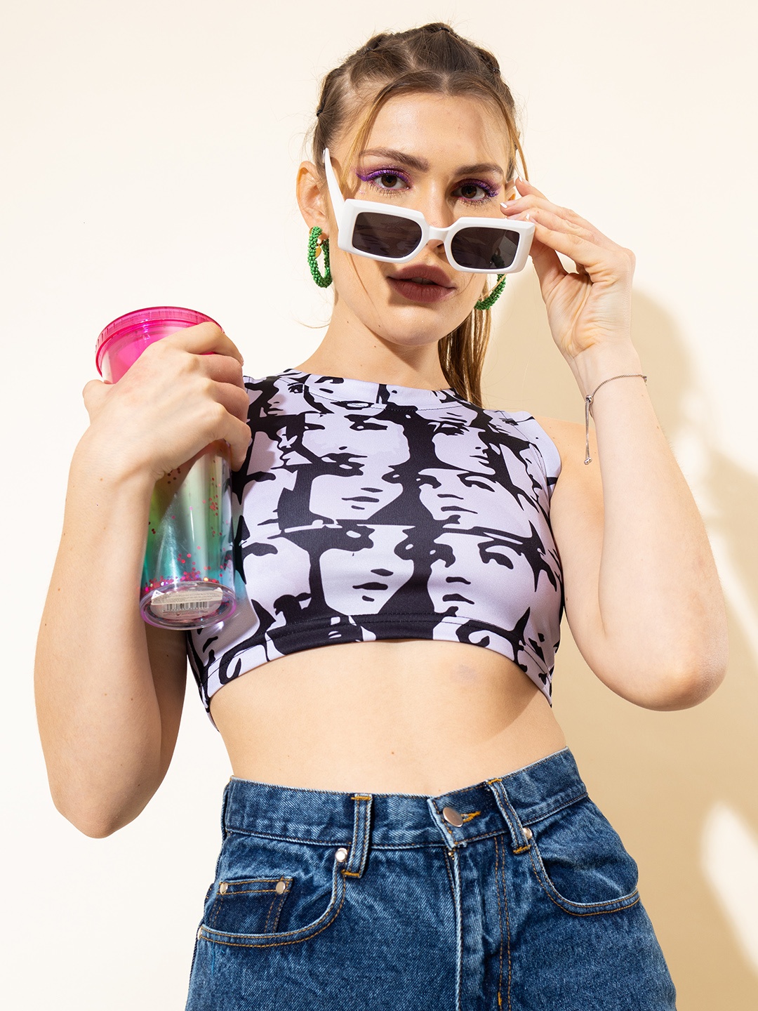 

Stylecast X Hersheinbox Graphic Print Fitted Crop Top, Lavender