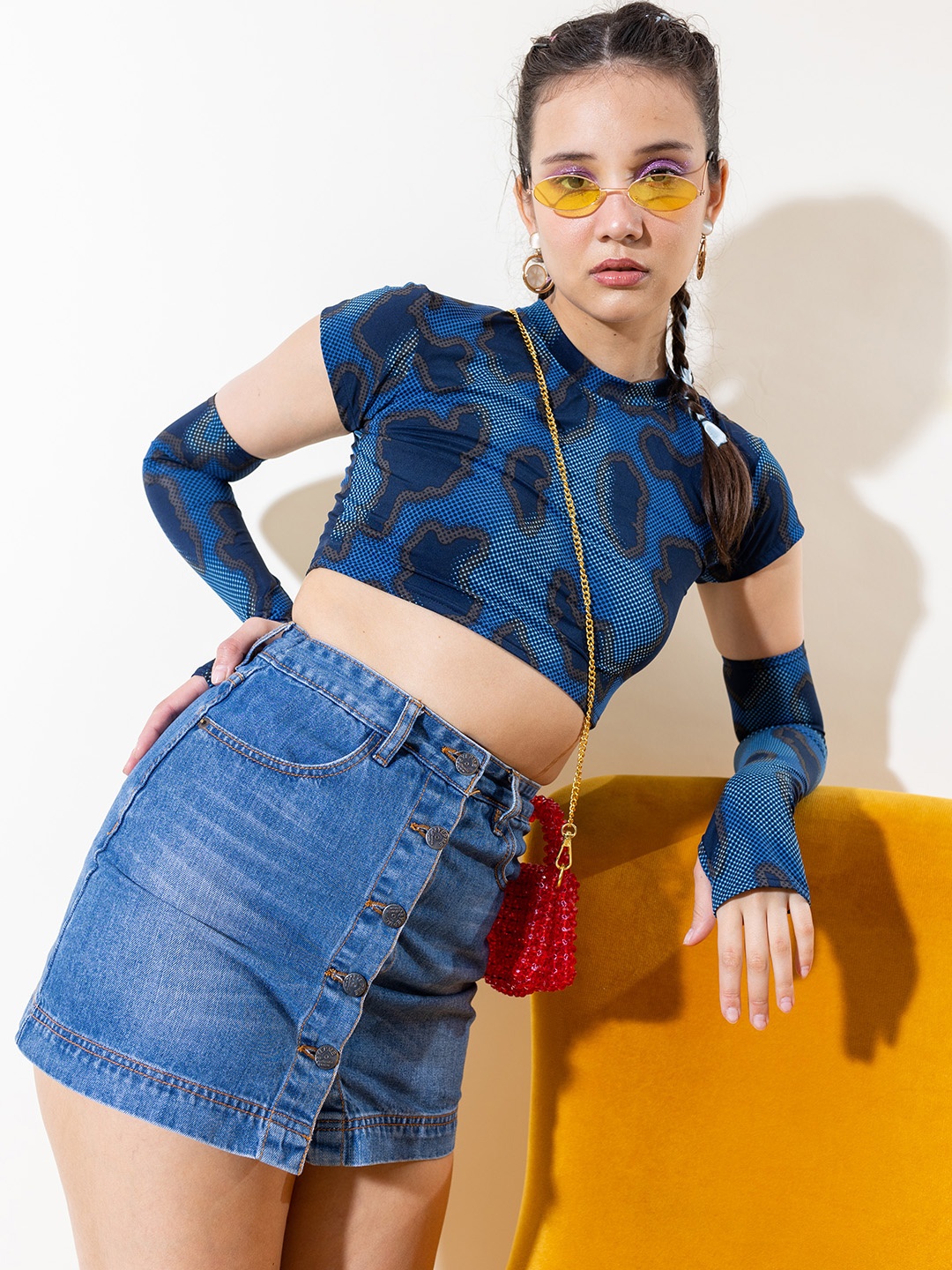 

Stylecast X Hersheinbox Snake Print Crop Top With Arm Sleeves, Blue