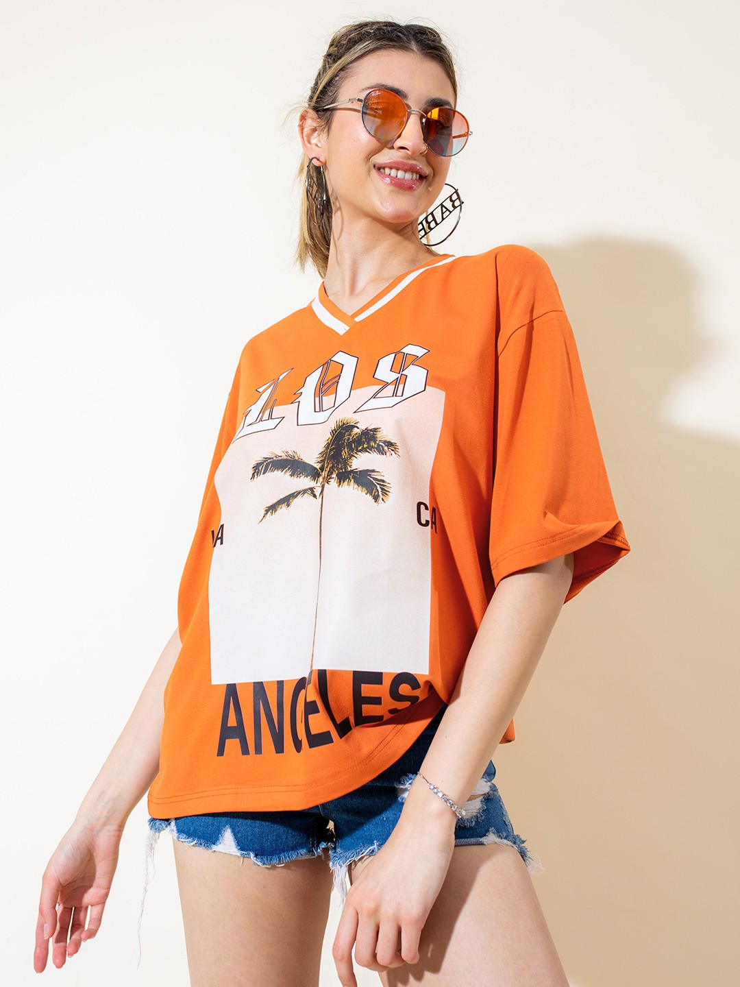 

Stylecast X Hersheinbox Pure Cotton Printed Drop-Shoulder Sleeves T-shirt, Orange