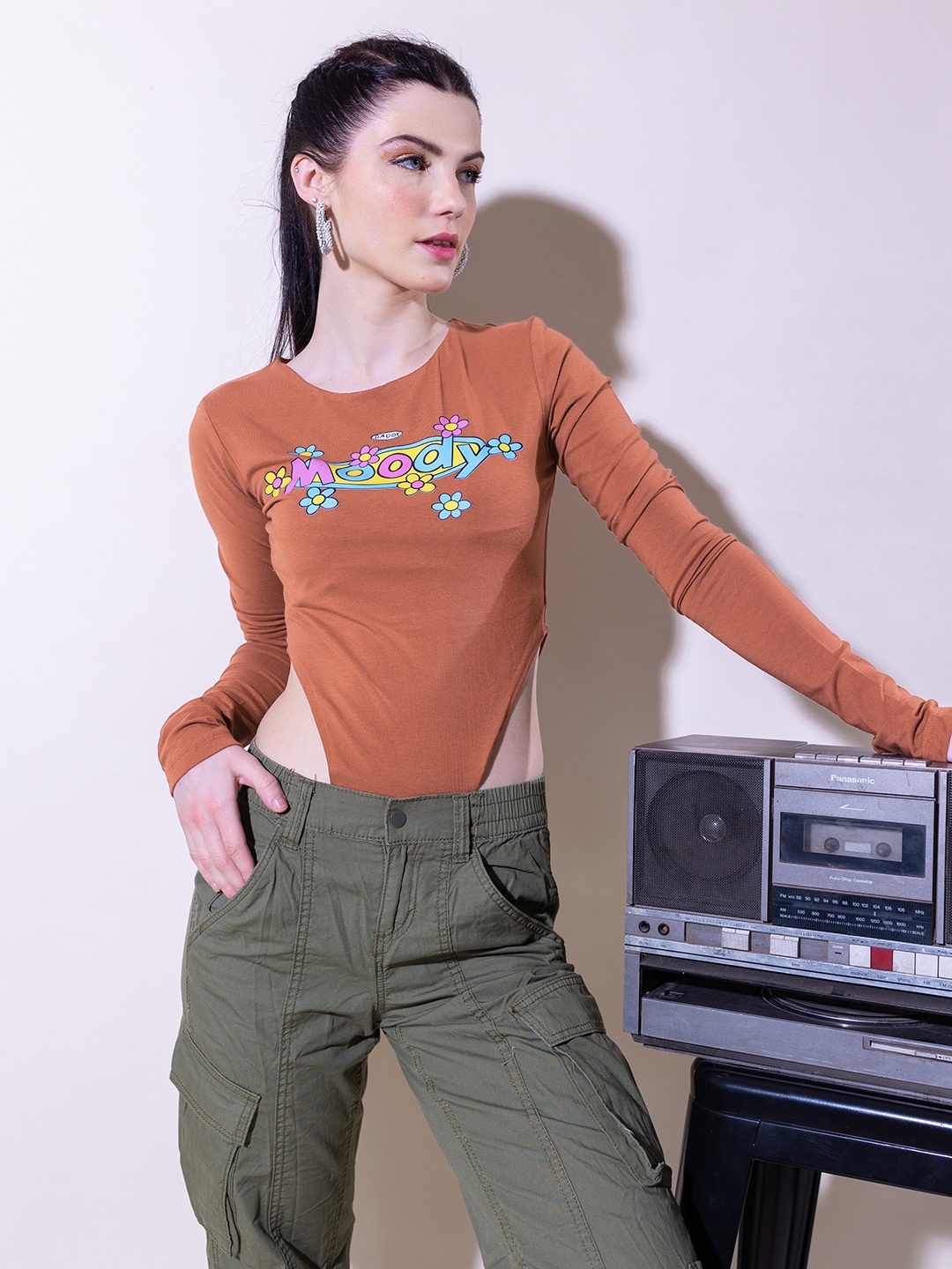 

Stylecast X Hersheinbox Pure Cotton Printed Bodysuit, Brown