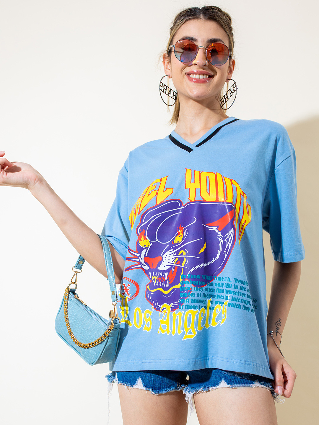 

Stylecast X Hersheinbox Pure Cotton Printed Drop-Shoulder Sleeves T-shirt, Blue