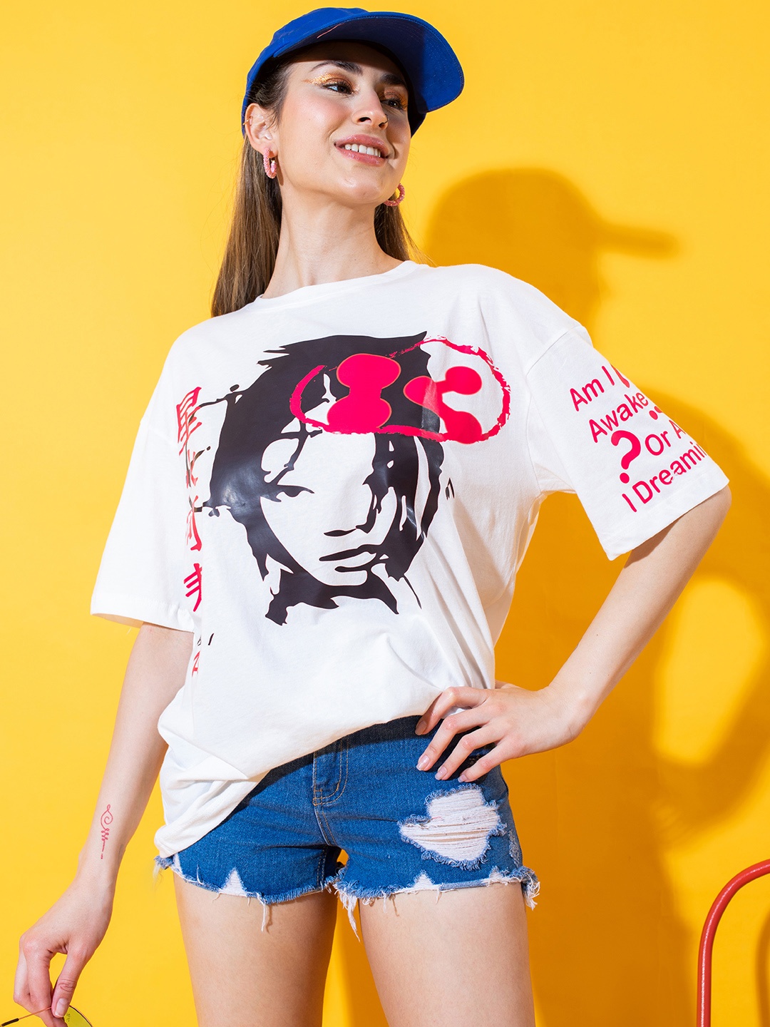 

Stylecast X Hersheinbox Pure Cotton Printed Drop-Shoulder Sleeves T-shirt, White