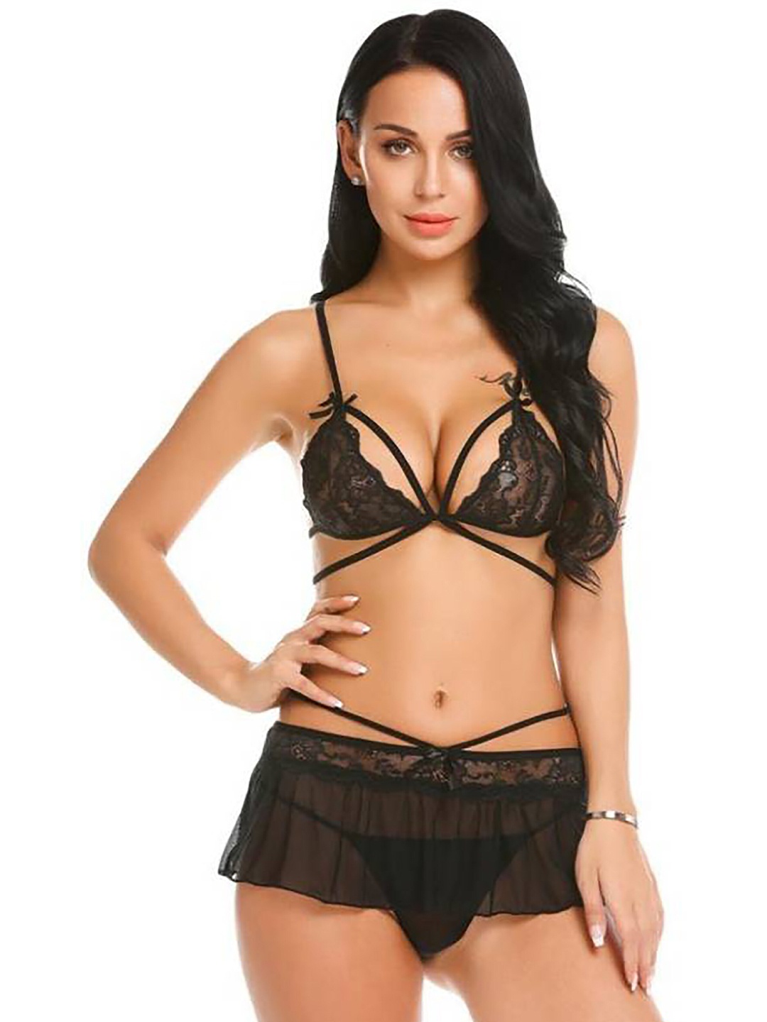 

AROUSY 2 Piece Net Baby Doll, Black