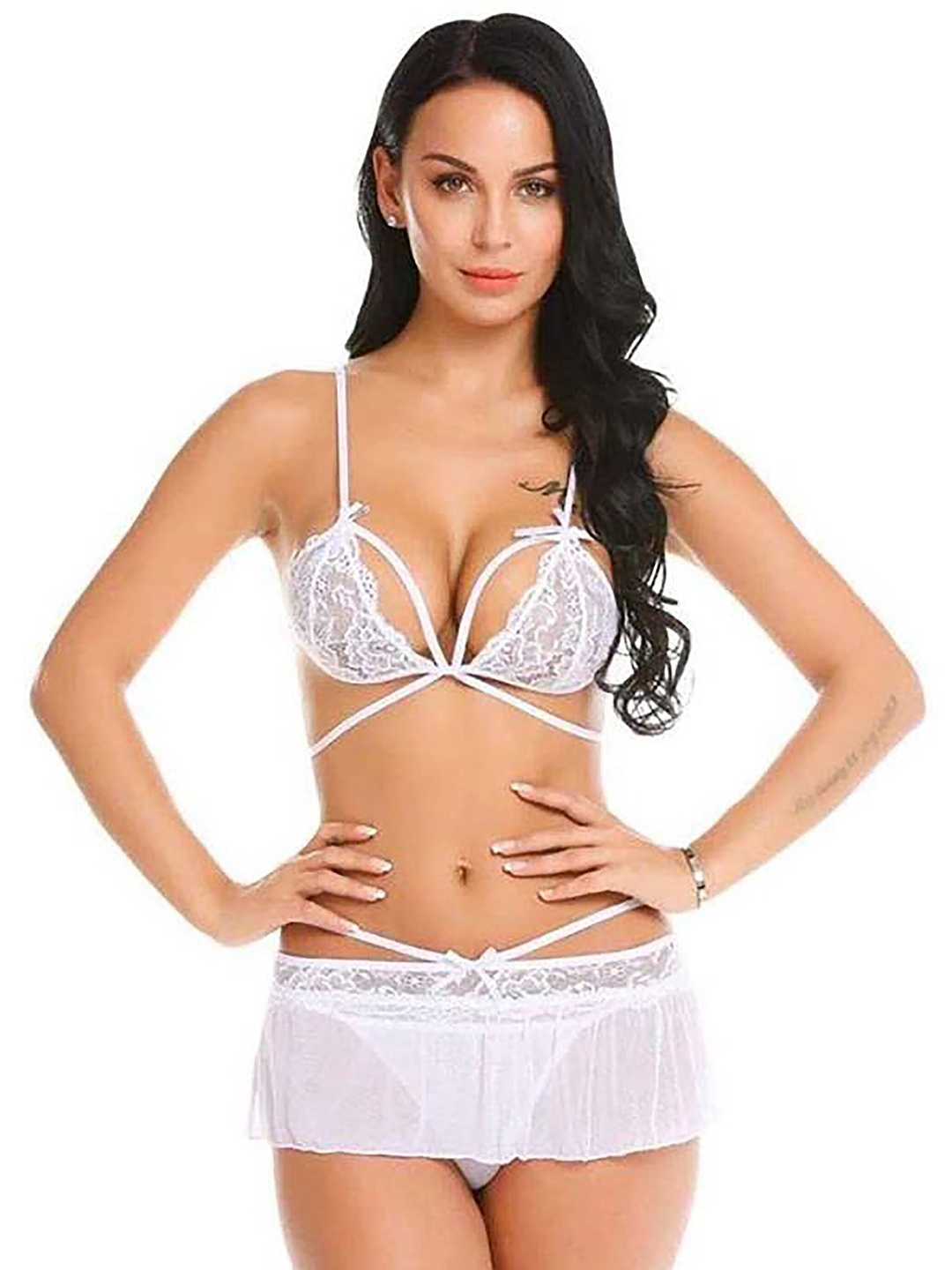 

AROUSY 2 Piece Net Baby Doll, White