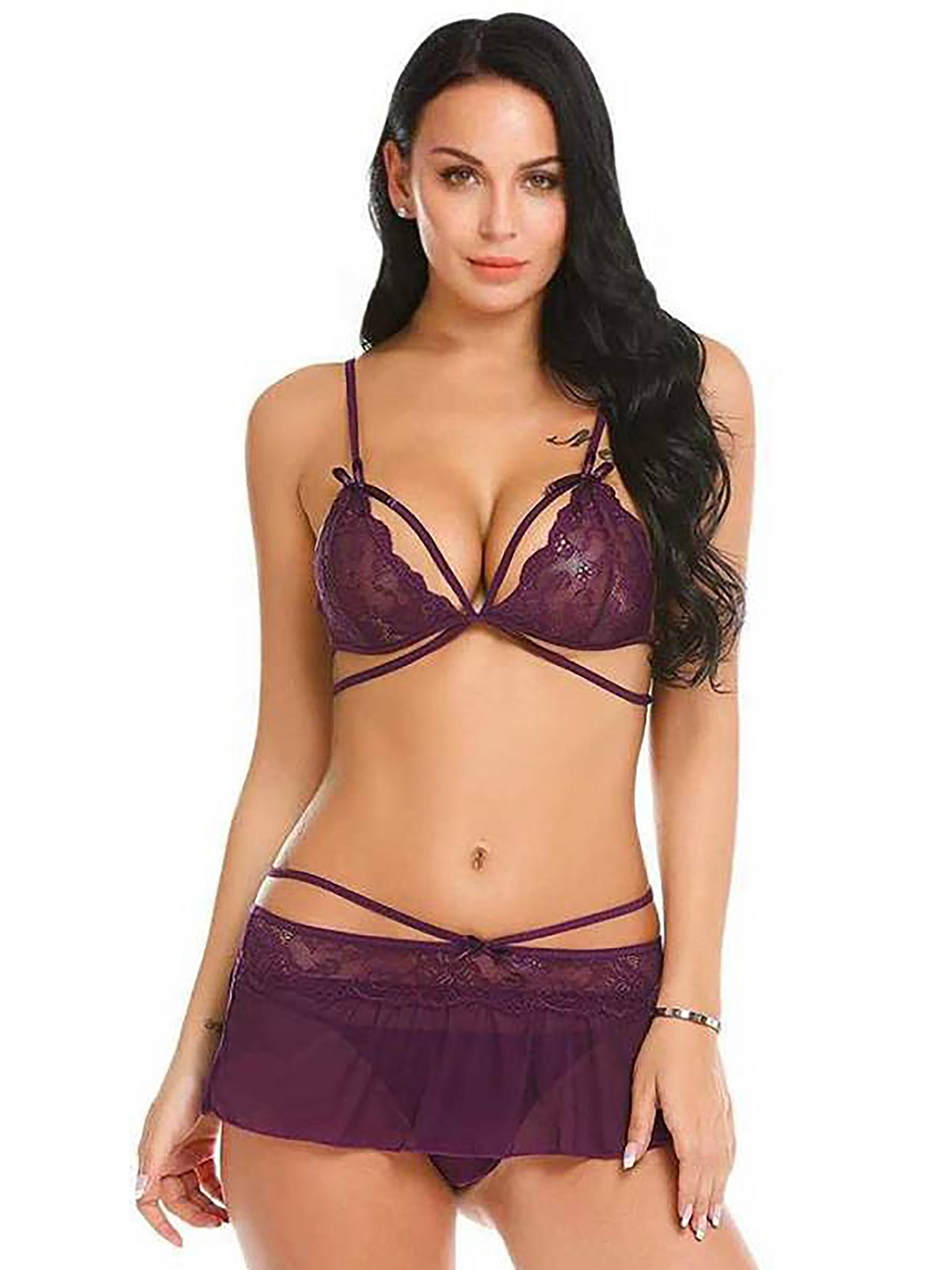 

AROUSY 2 Piece Net Baby Doll, Maroon