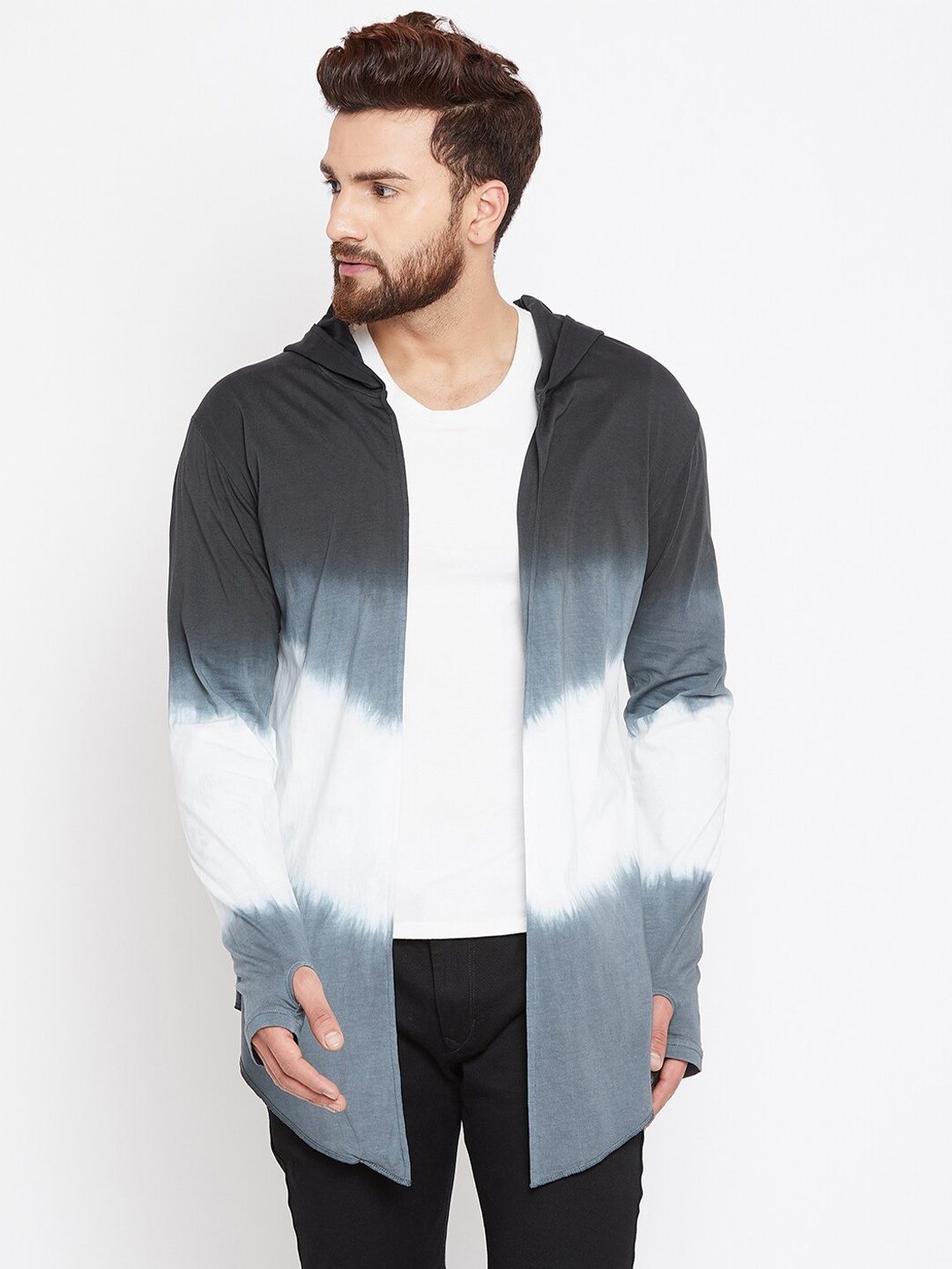 

CHILL WINSTON Abstract Printed Longline Pure Cotton Cardigan, Navy blue