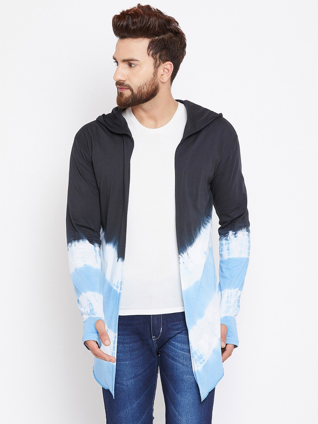 

CHILL WINSTON Abstract Printed Longline Pure Cotton Cardigan, Navy blue