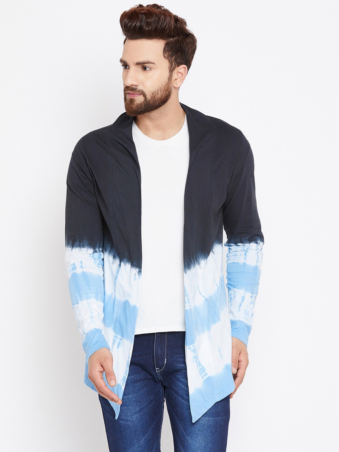 

CHILL WINSTON Men Colourblocked Cotton Open Front Shrug, Navy blue