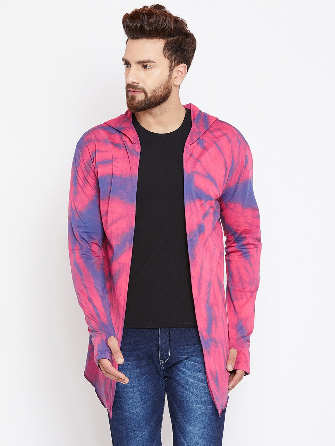 

CHILL WINSTON Abstract Printed Longline Pure Cotton Cardigan, Pink