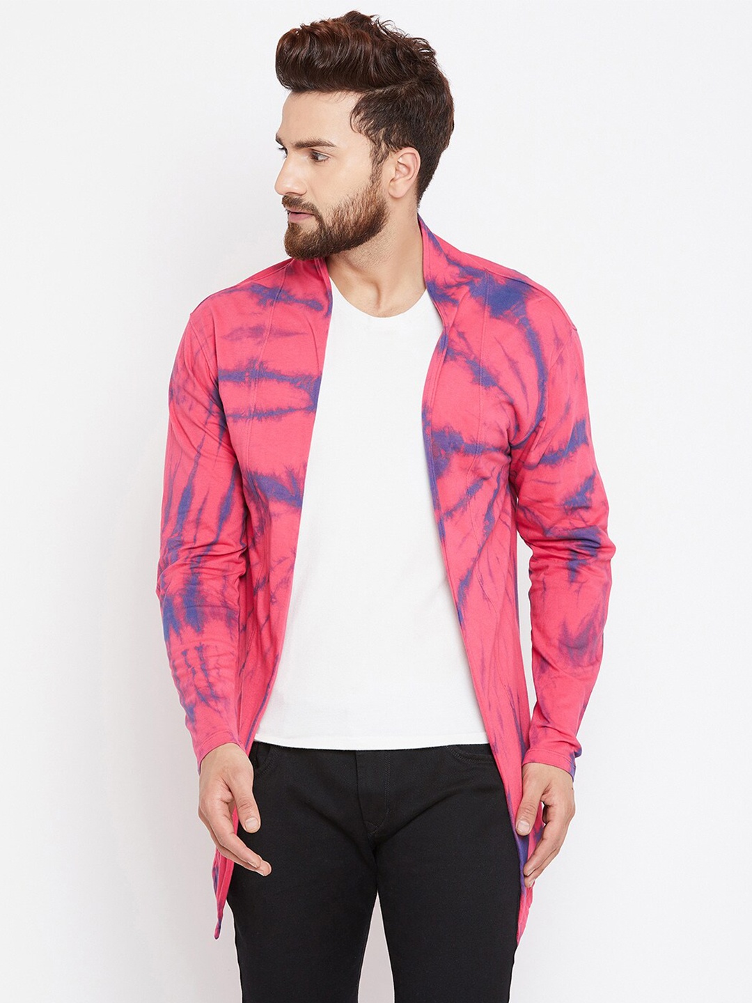 

CHILL WINSTON Men Abstract Printed Cotton Open Front Shrug, Pink