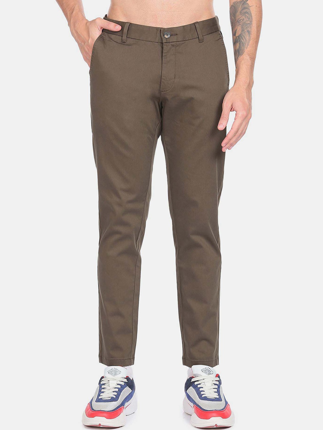 

Flying Machine Men Slim Fit Mid-Rise Chinos Trousers, Brown