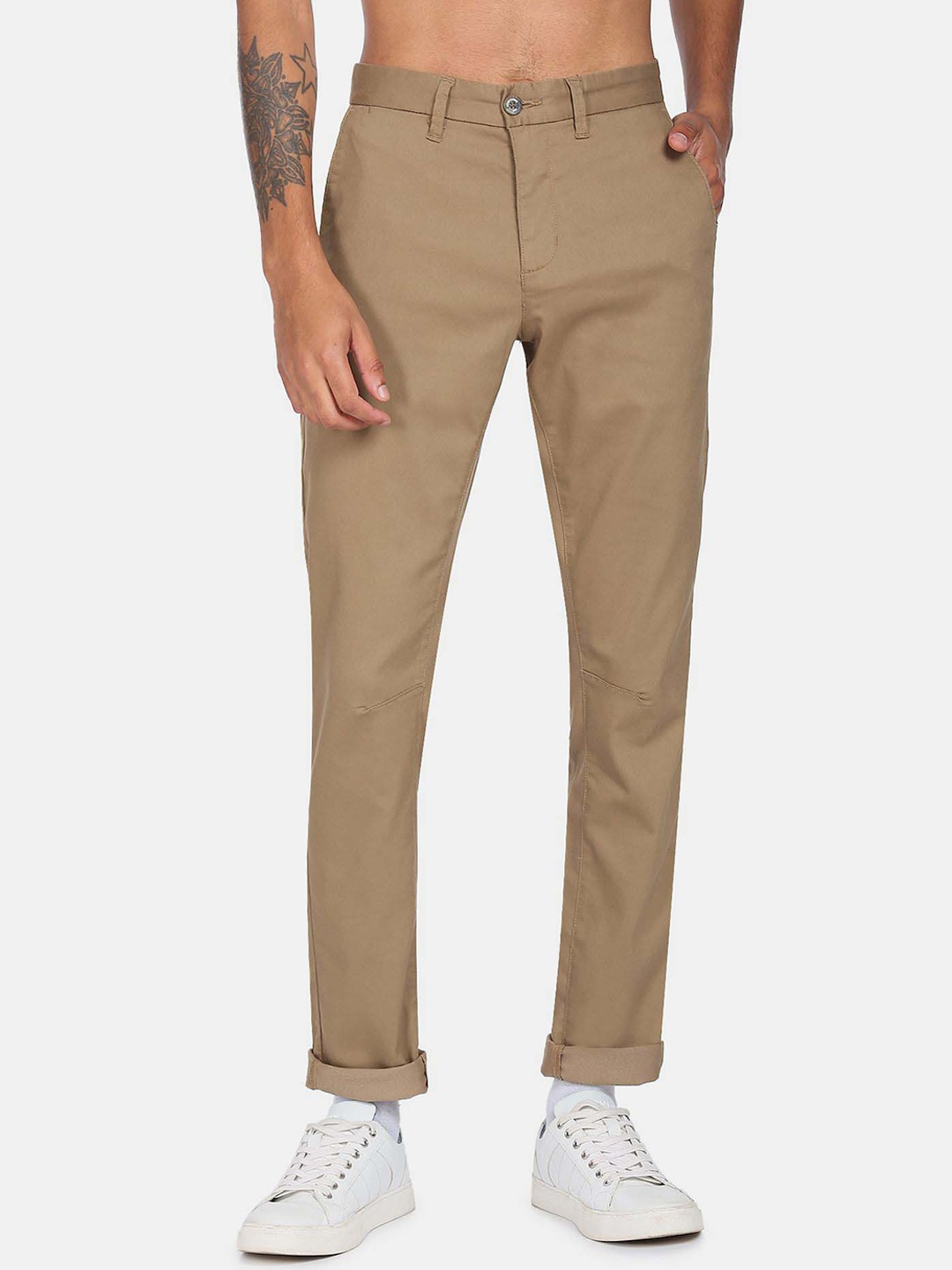 

Flying Machine Men Slim Fit Casual Chinos Trousers, Khaki