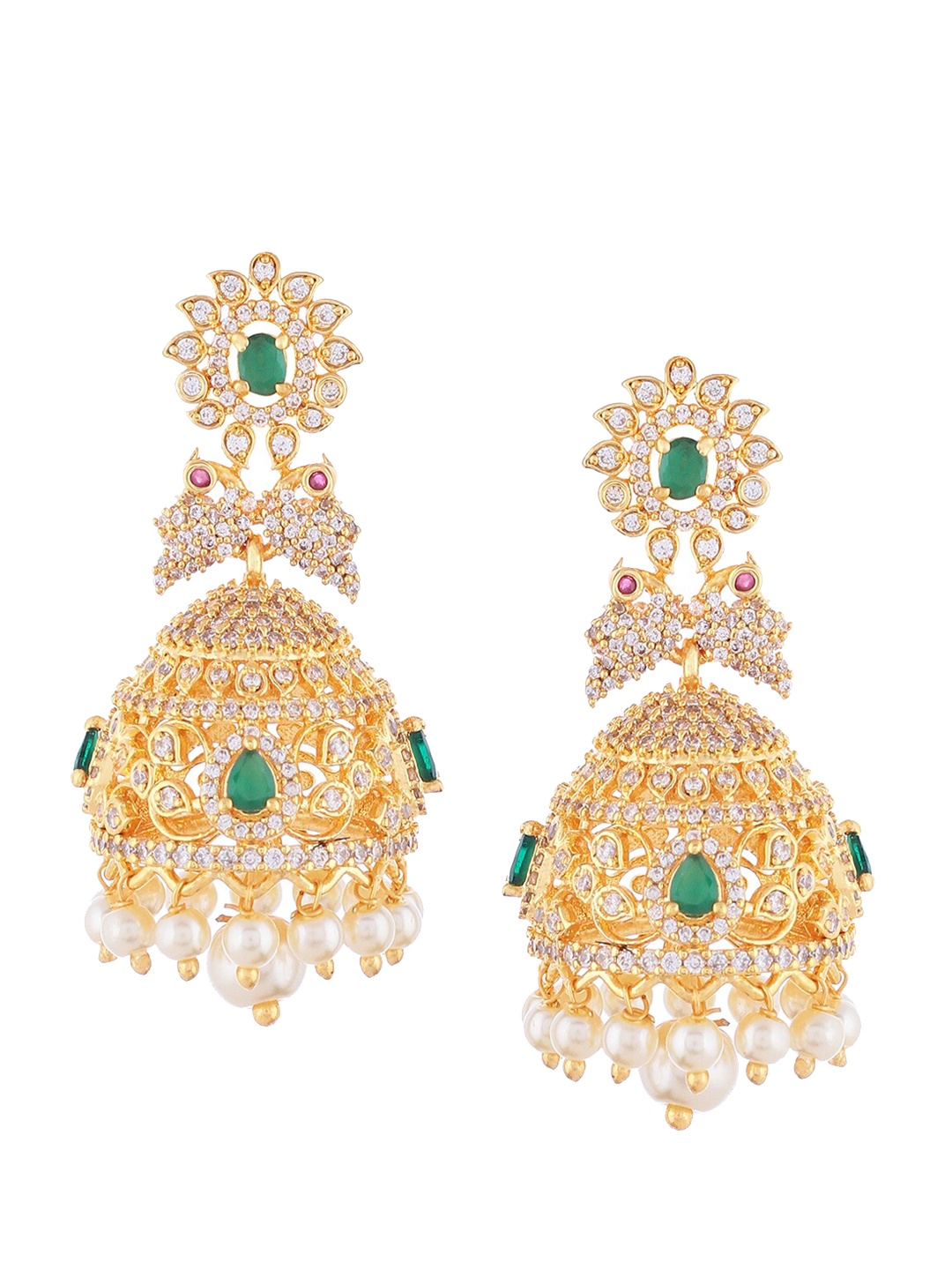

Mallepula Gold-Plated Dome Shaped Jhumkas Earrings