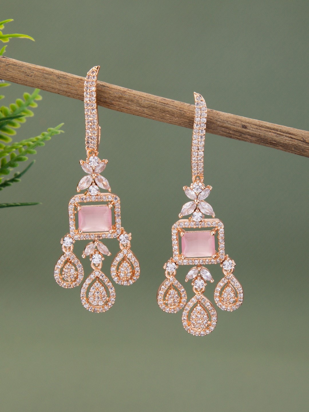 

Vita Bella Rose Gold Plated Contemporary Drop Earrings, Peach