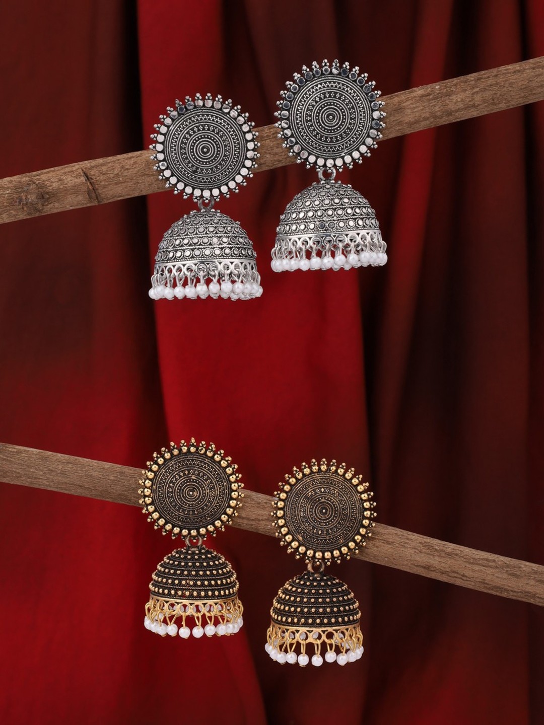 

Vita Bella Silver-Plated Dome Shaped Beaded Jhumkas, White