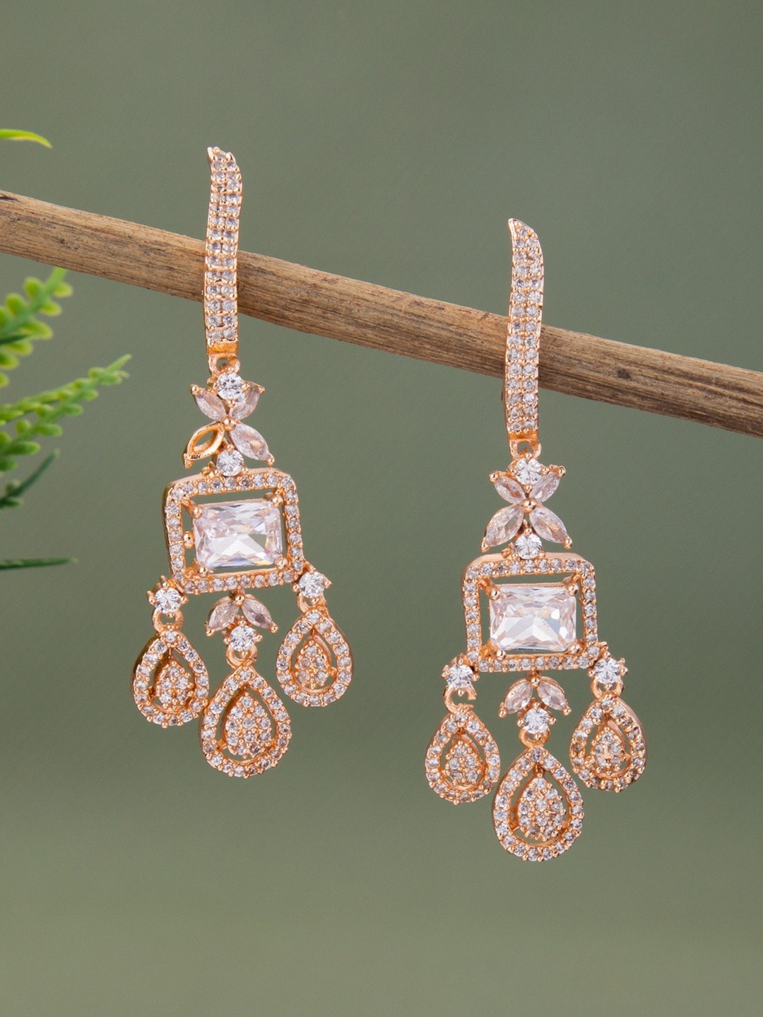 

Vita Bella Rose Gold-Plated Contemporary Drop Earrings, White