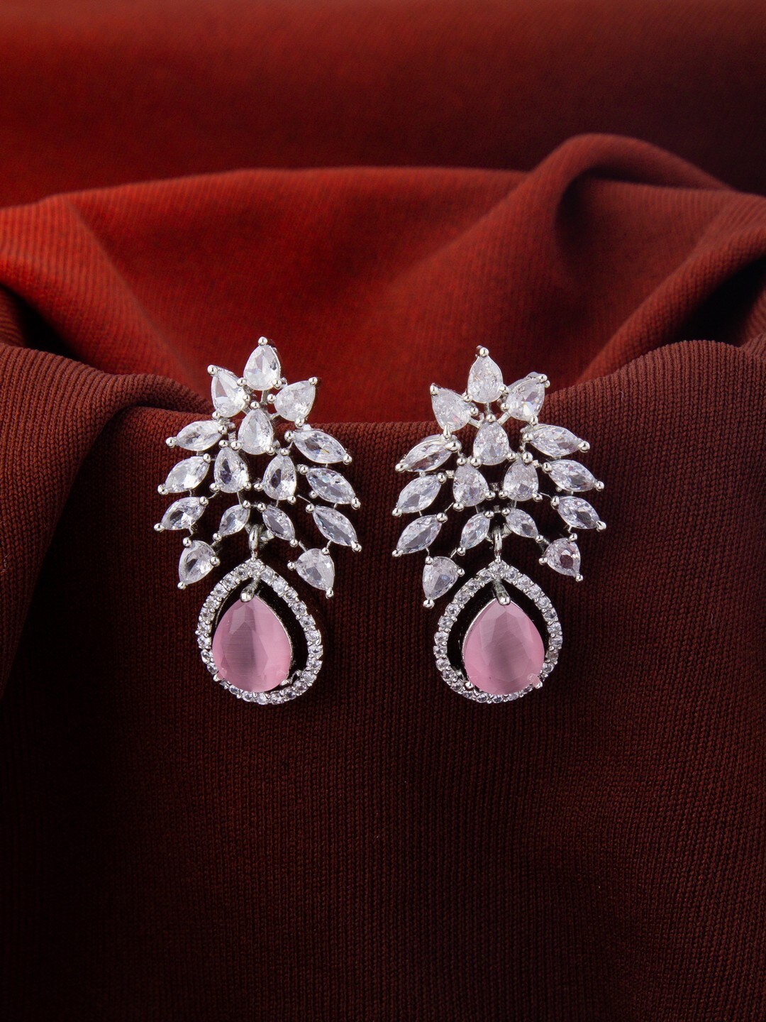 

Vita Bella Silver-Plated Stone-Studded Contemporary Drop Earrings, Pink