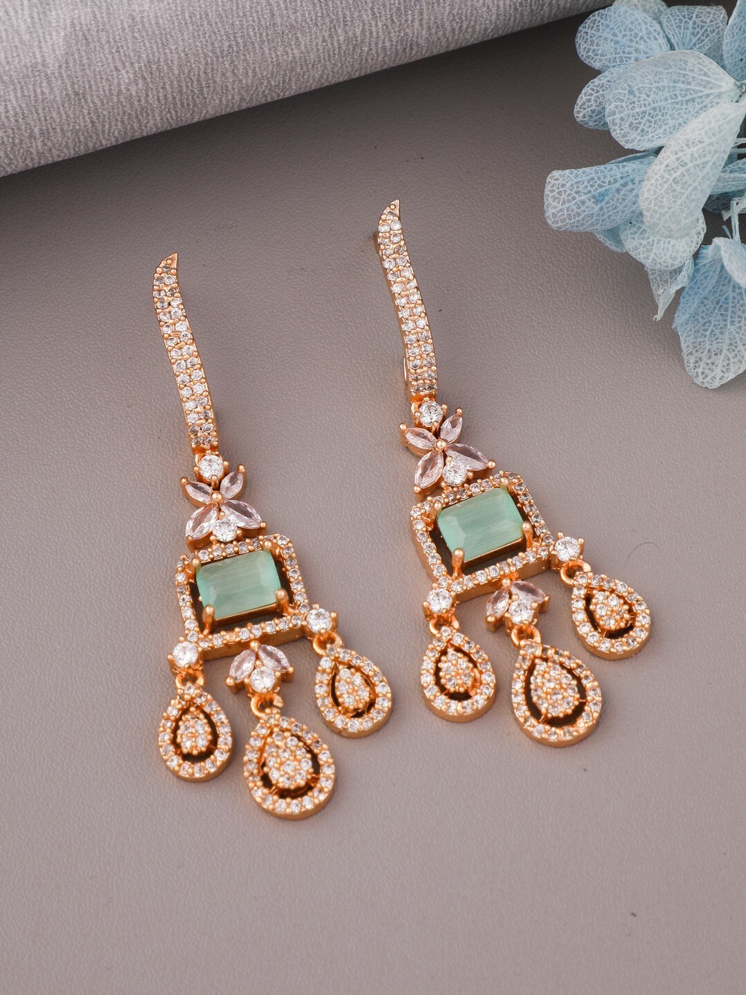 

Vita Bella Rose Gold-Plated Contemporary Drop Earrings, Green