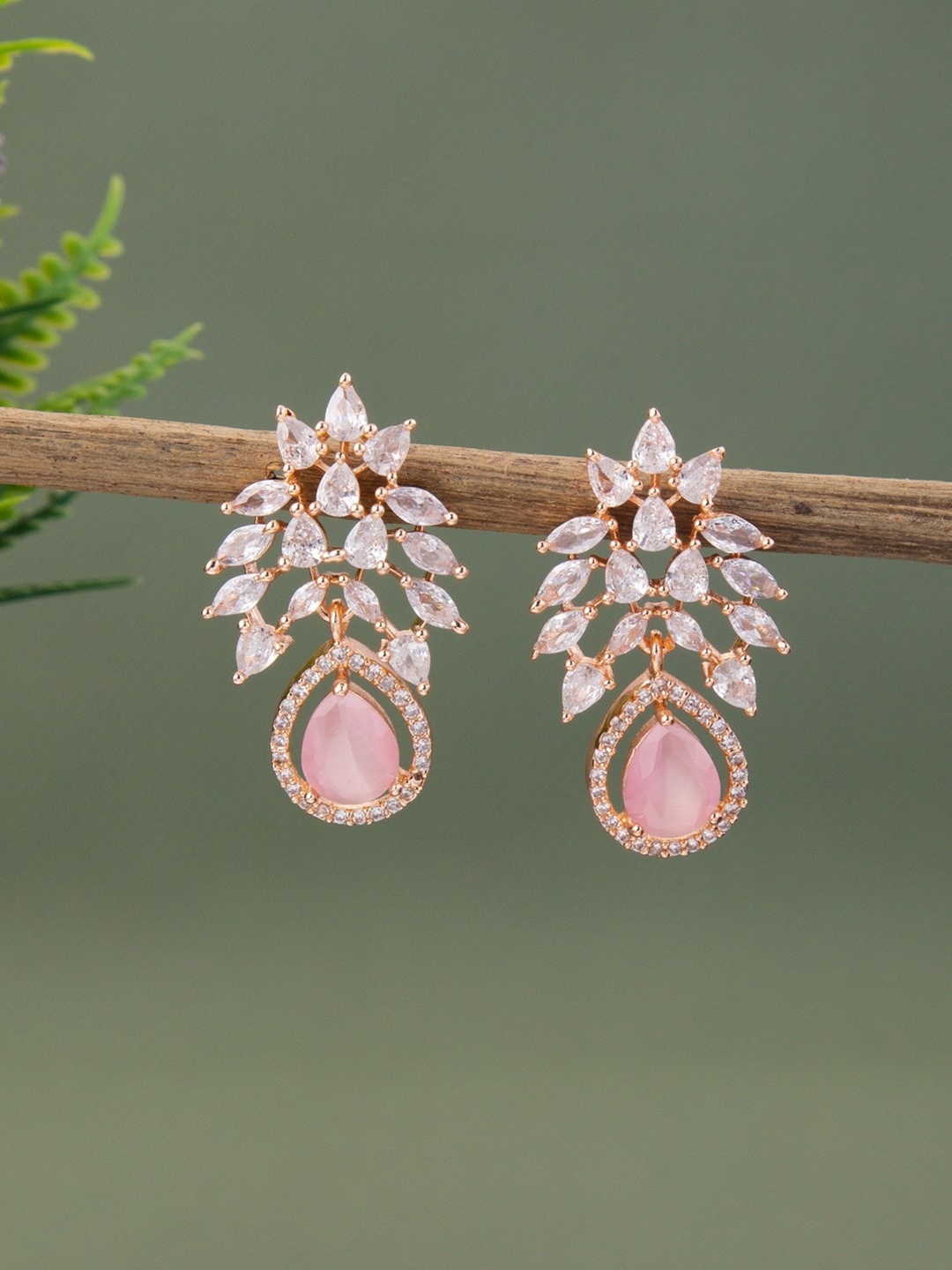 

Vita Bella Rose Gold Plated Contemporary Drop Earrings, White