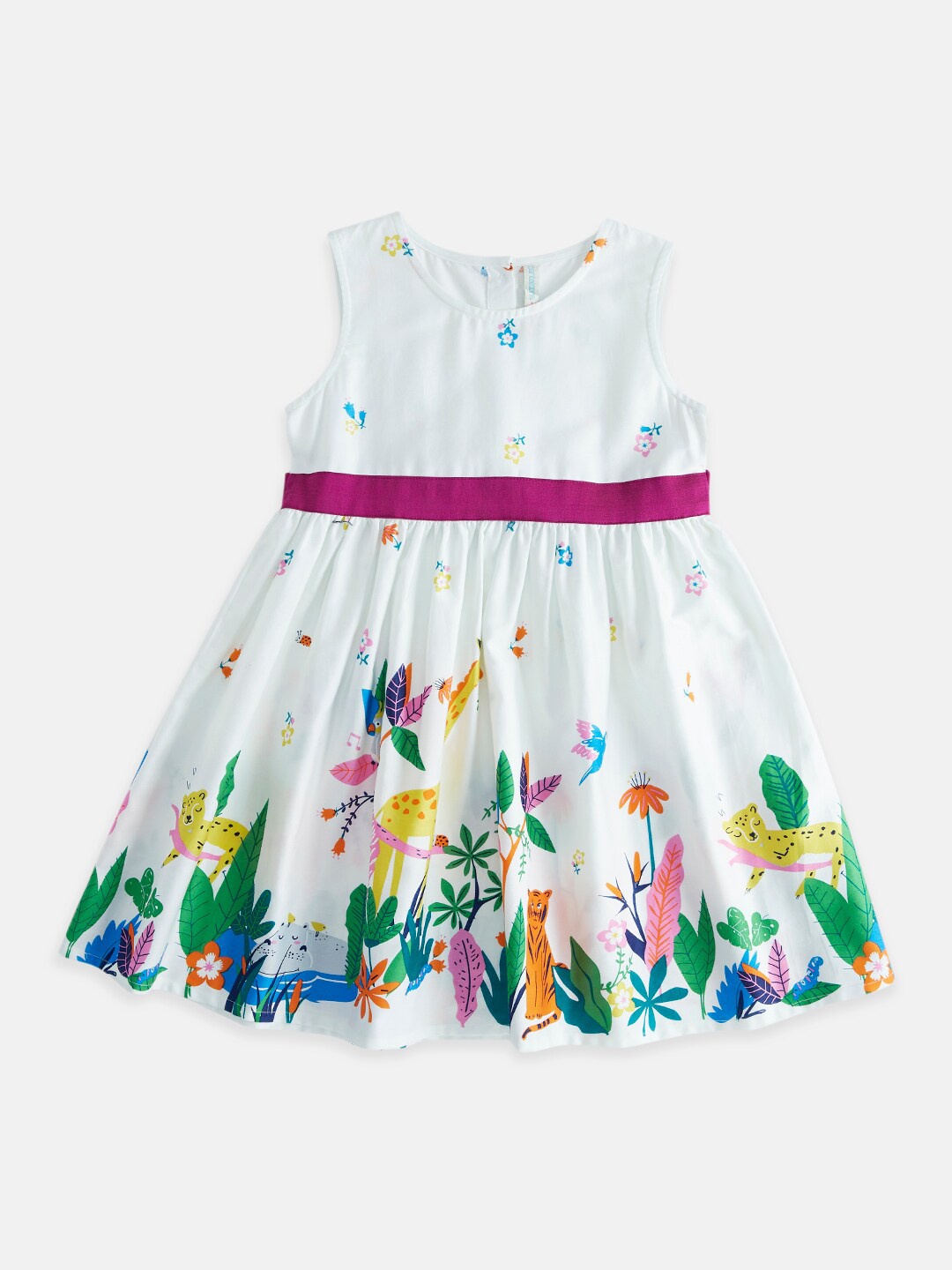 

Pantaloons Junior Girls Round Neck Floral Printed A-Line Cotton Dress, Off white