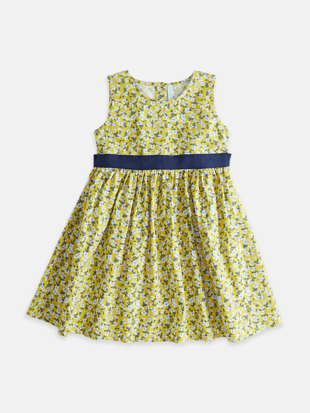 

Pantaloons Junior Girls Round Neck Floral Printed A-Line Dress, Yellow