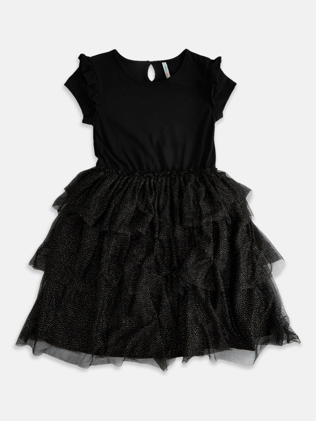 

Pantaloons Junior Round Neck Layered Fit & Flare Dress, Black