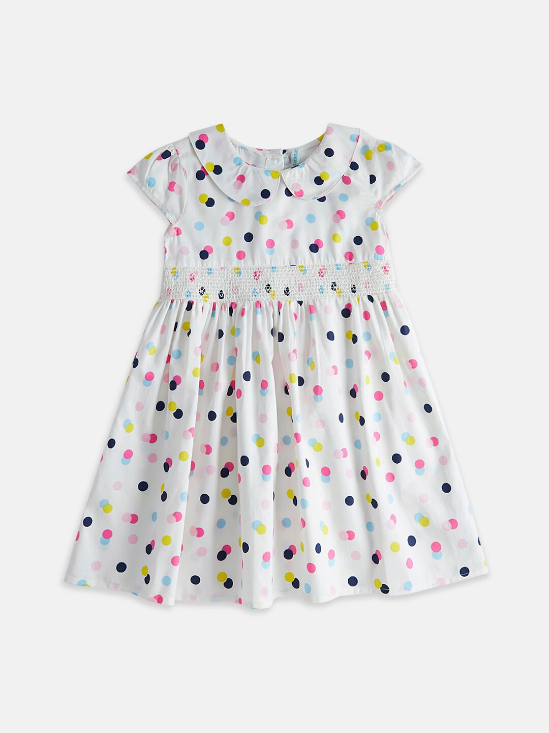 

Pantaloons Junior Girls Peter Pan Polka Dots Printed A-Line Cotton Dress, White