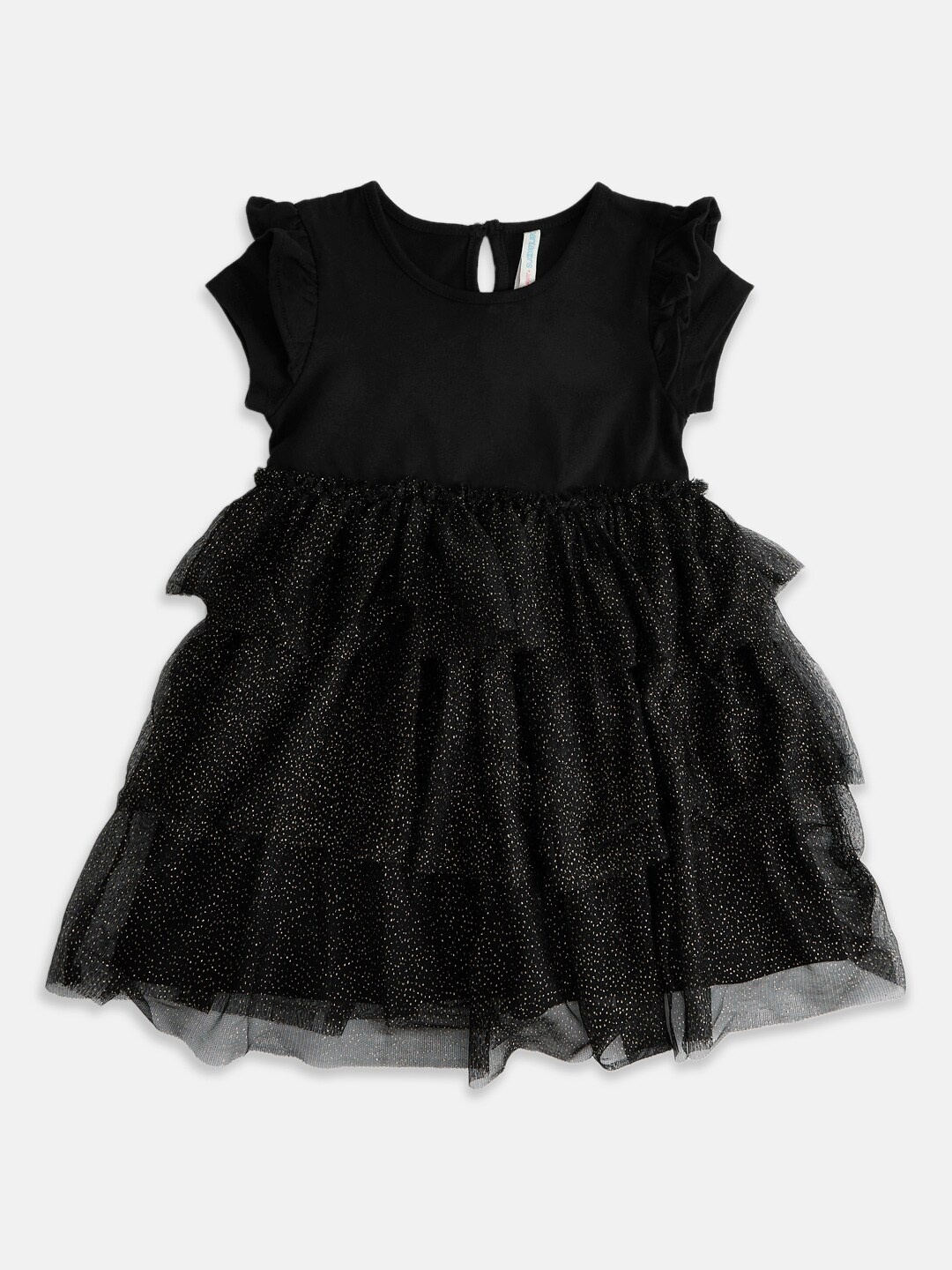 

Pantaloons Junior Girls Cap Sleeves Layered Fit and Flare Dress, Black