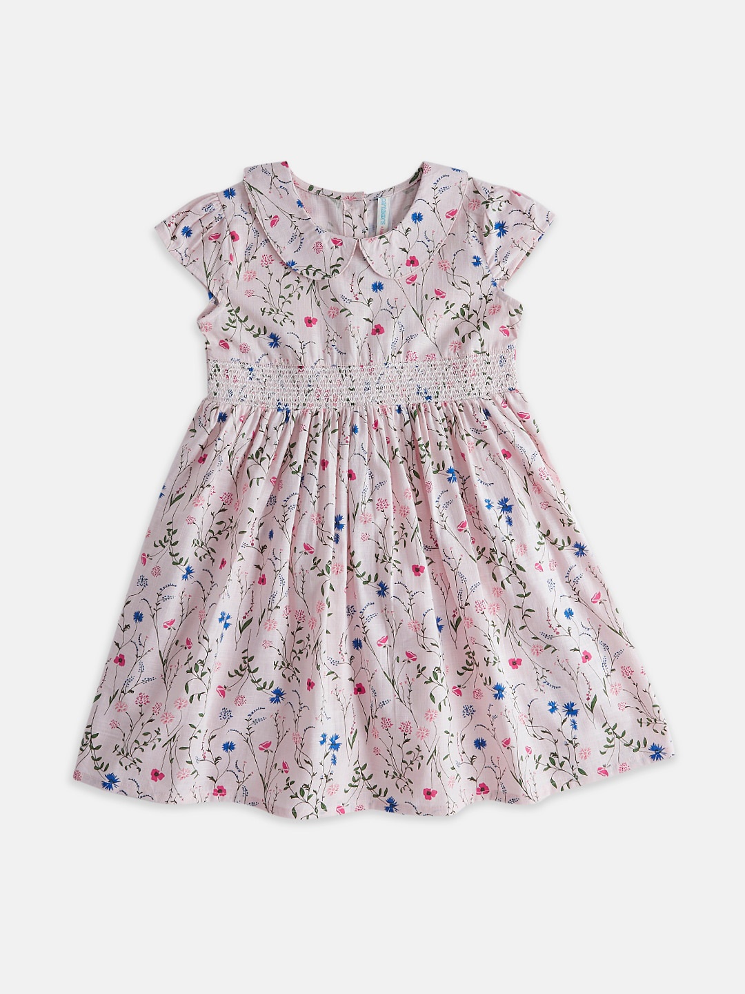 

Pantaloons Junior Girls Peter Pan Collar Floral Printed A-Line Cotton Dress, Pink