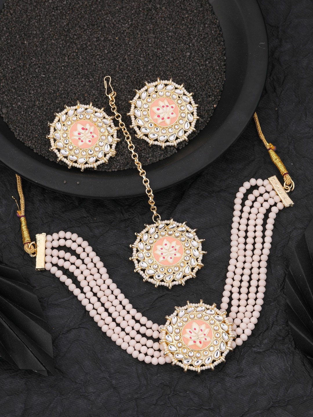 

Vita Bella Gold-Plated Stone-Studded & Beaded Jewellery Set, Pink