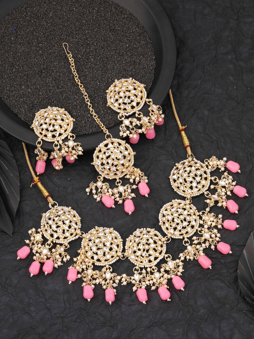 

Vita Bella Gold-Plated Stone-Studded & Beaded Jewellery Set, Pink