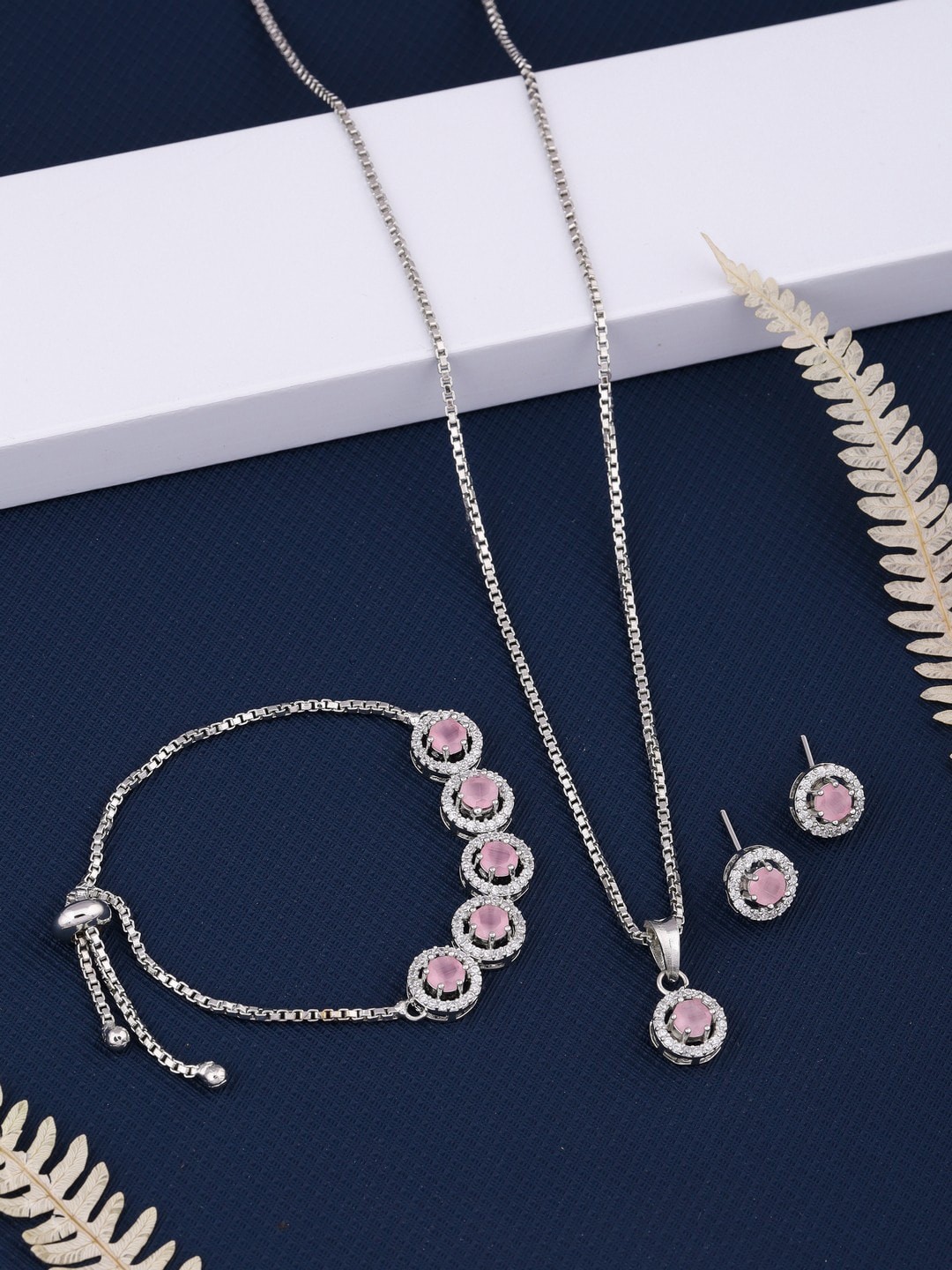 

Vita Bella Silver-Plated AD-Studded Jewellery Set, Pink