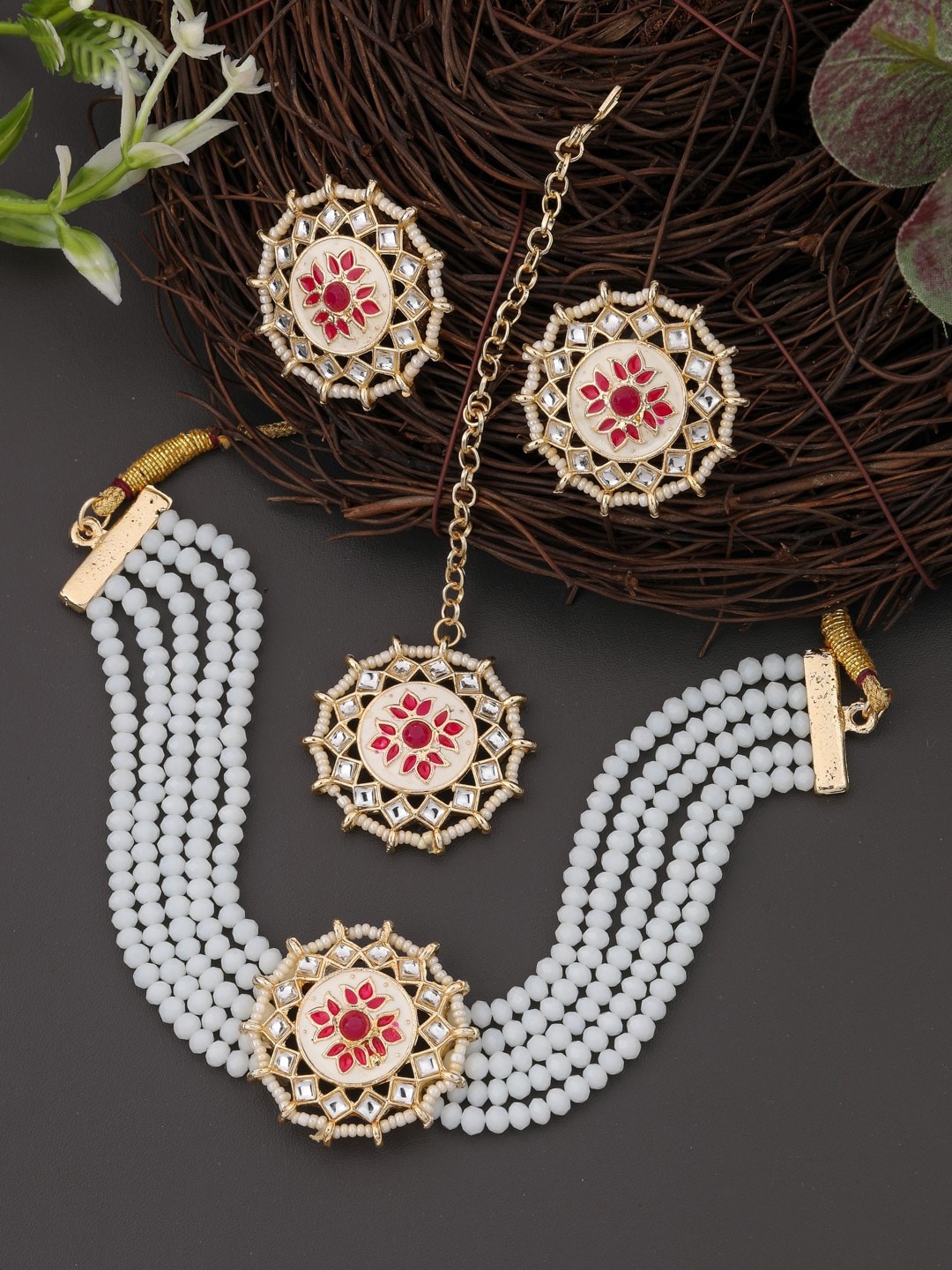 

Vita Bella Gold-Plated Stone-Studded & Beaded Jewellery Set, White