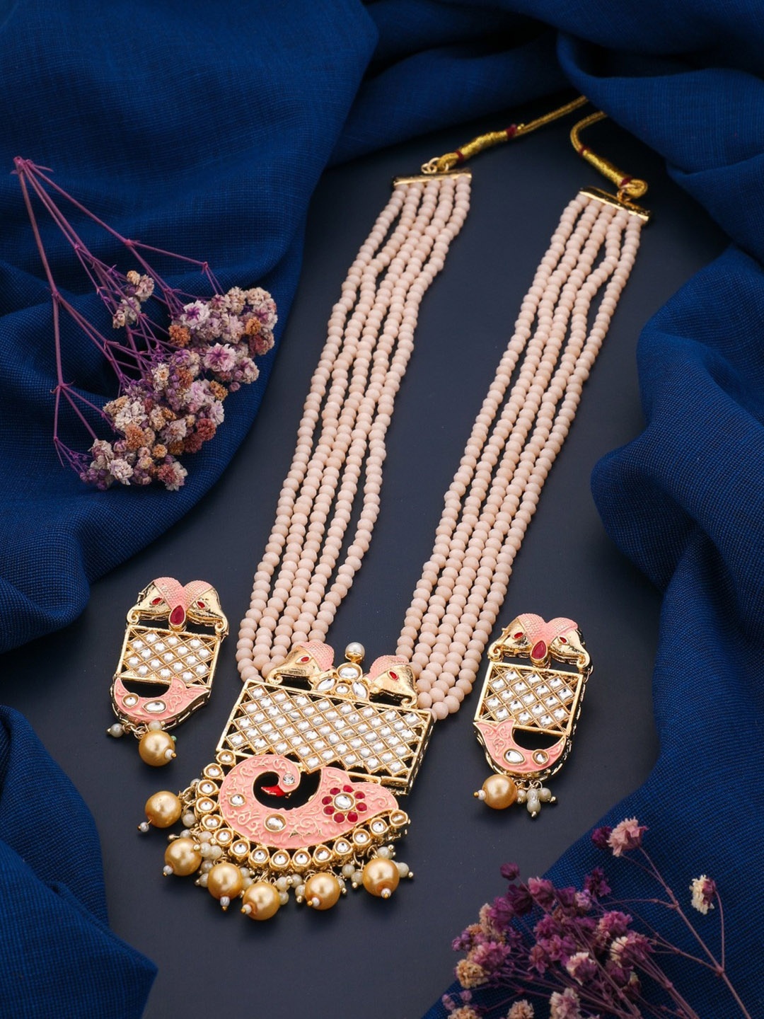 

Vita Bella Gold-Plated Kundan-Studded Jewellery Set, Peach