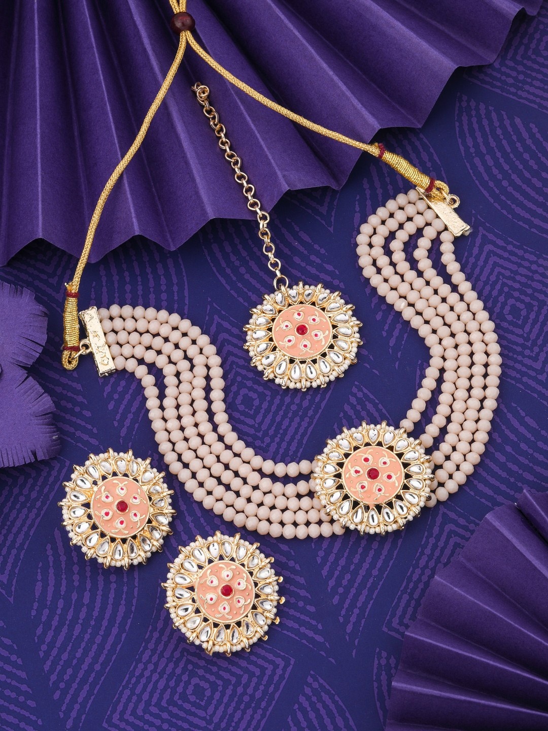 

Vita Bella Gold-Plated Stone-Studded & Beaded Jewellery Set, Pink