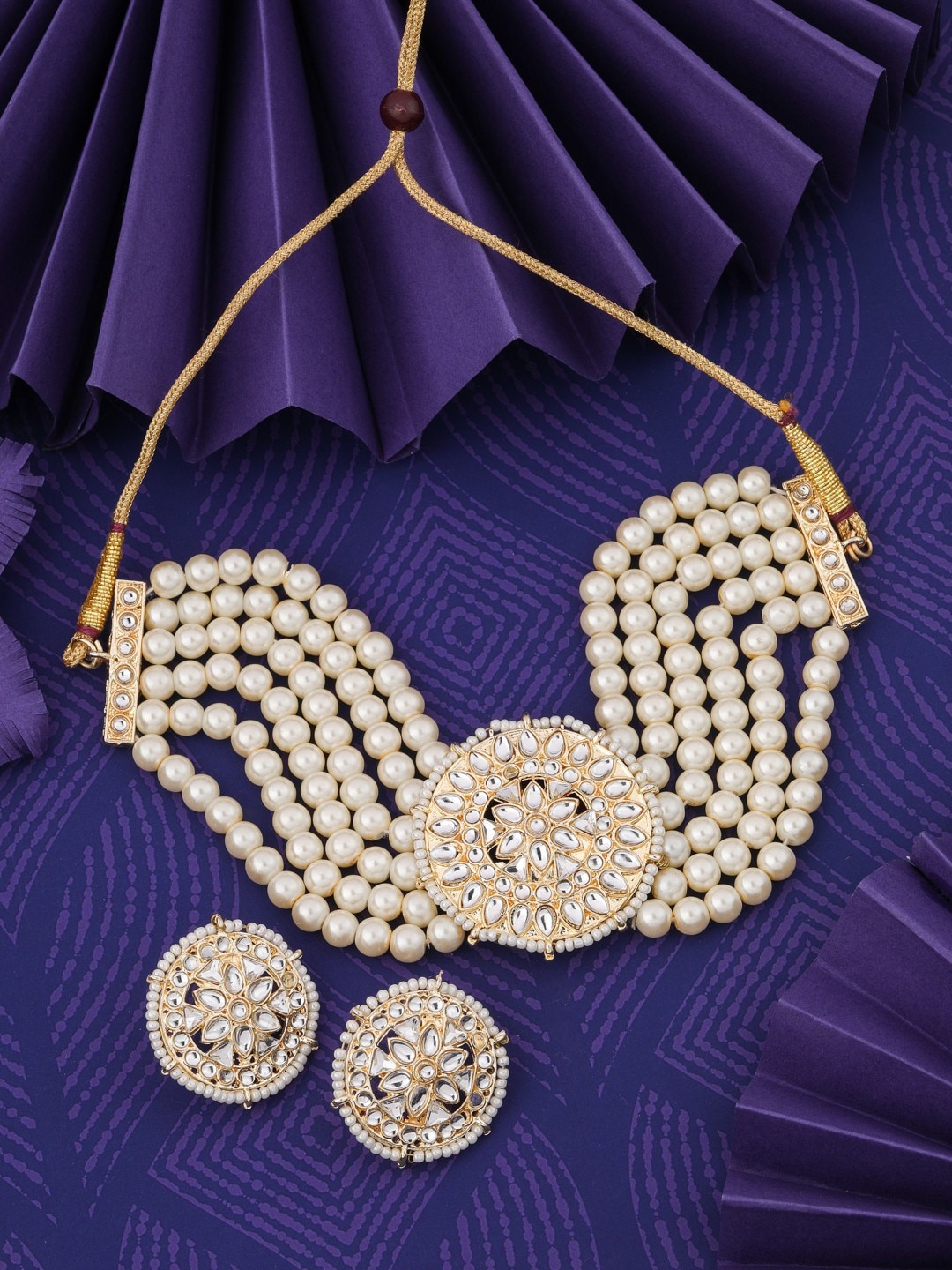 

Vita Bella Gold-Plated Kundan-Studded & Beaded Jewellery Set, Off white