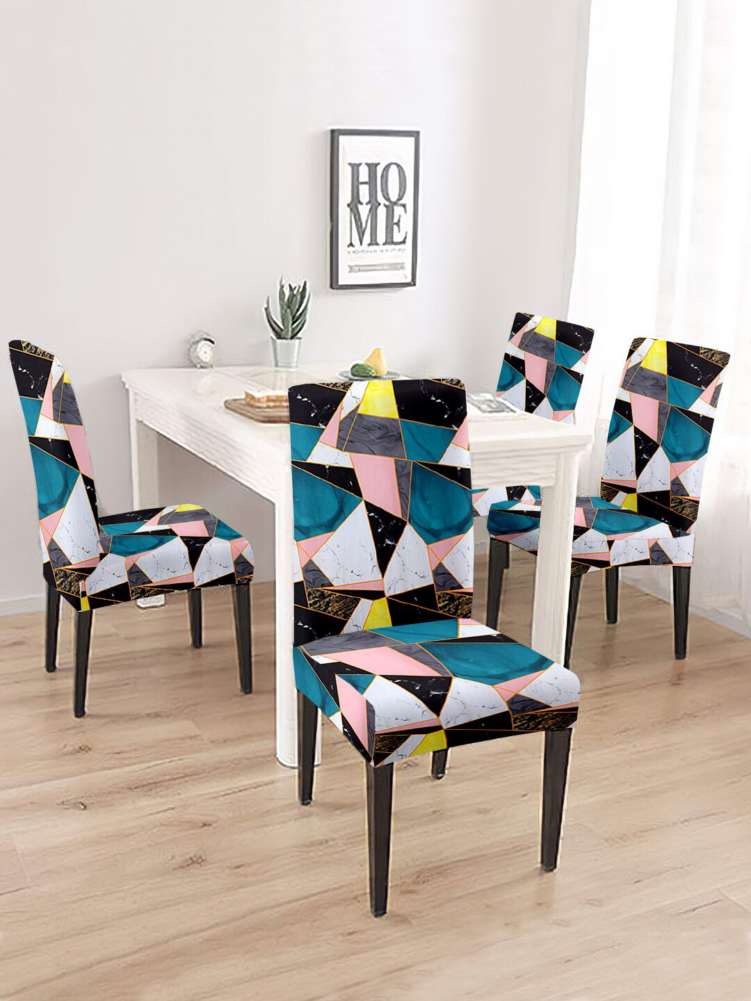 

Cortina Pink & White 4 Pieces Printed Super Stretchable Chair Covers
