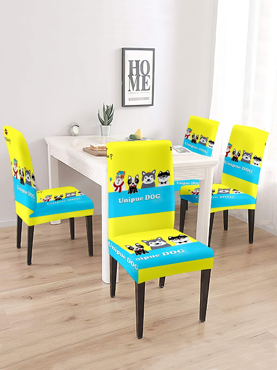 

Cortina Yellow & Blue 4 Pieces Printed Super Stretchable Chair Covers