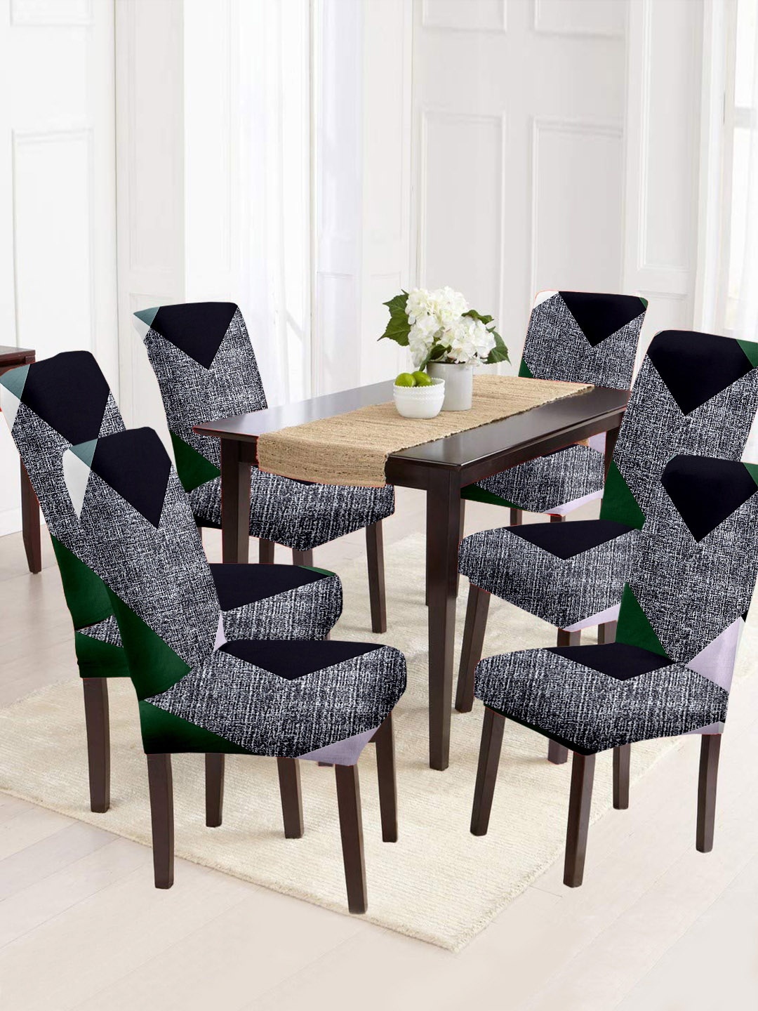 

Cortina Black & White 6 Pcs Geometric Printed Super Stretchable Chair Covers