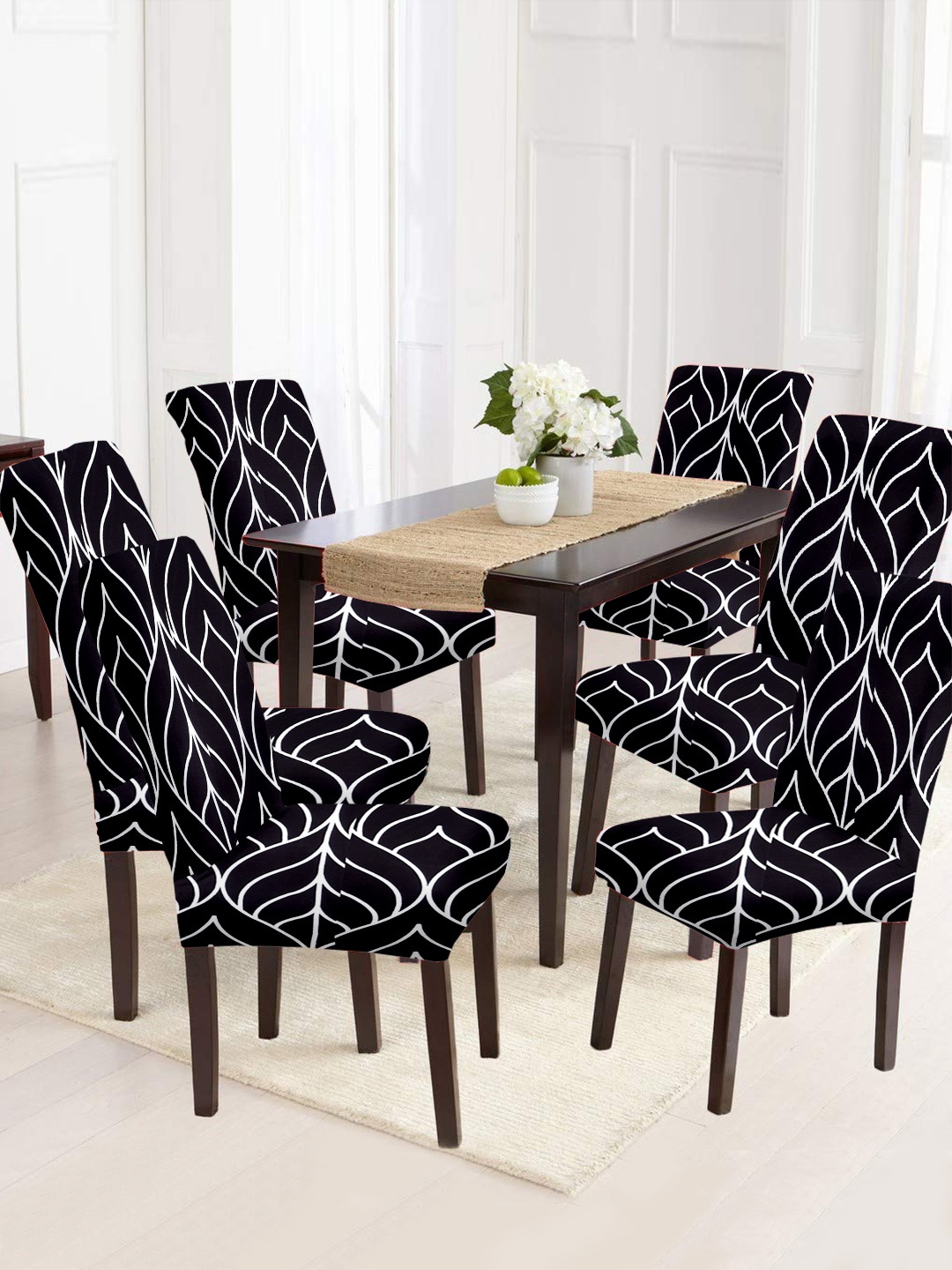 

Cortina Black & White 6 Pcs Abstract Printed Super Stretchable Chair Covers