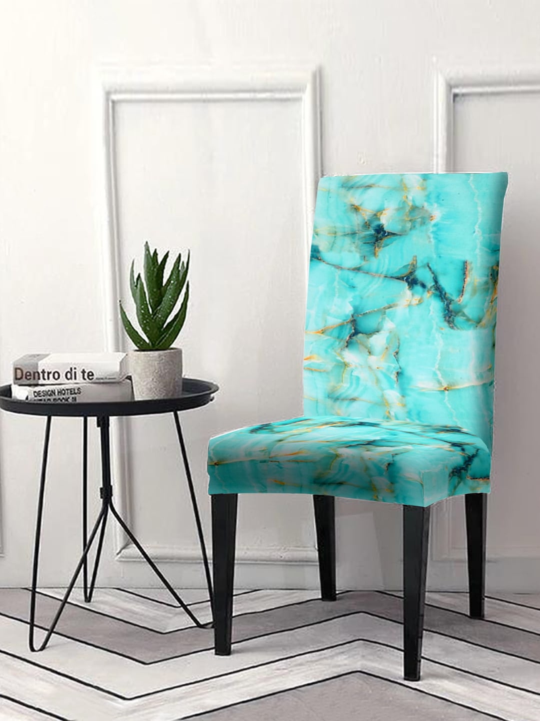 Cortina Blue & White Abstract Printed Super Stretchable Chair Cover