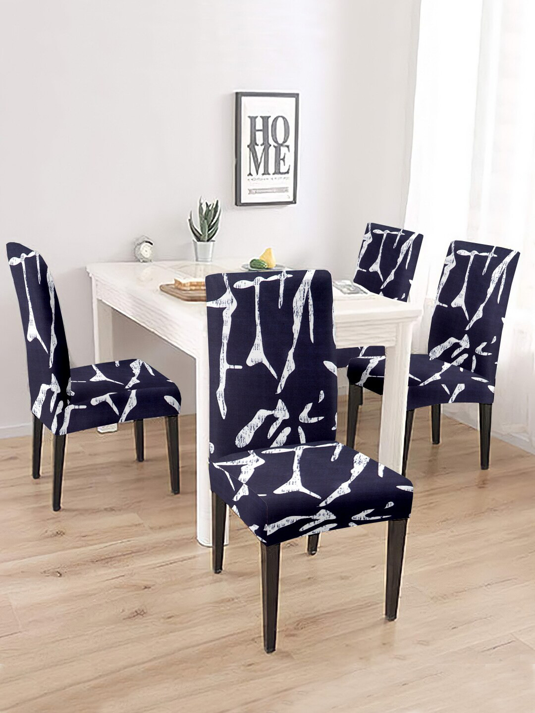 

Cortina Blue & White 4 Pcs Abstract Printed Super Stretchable Chair Covers