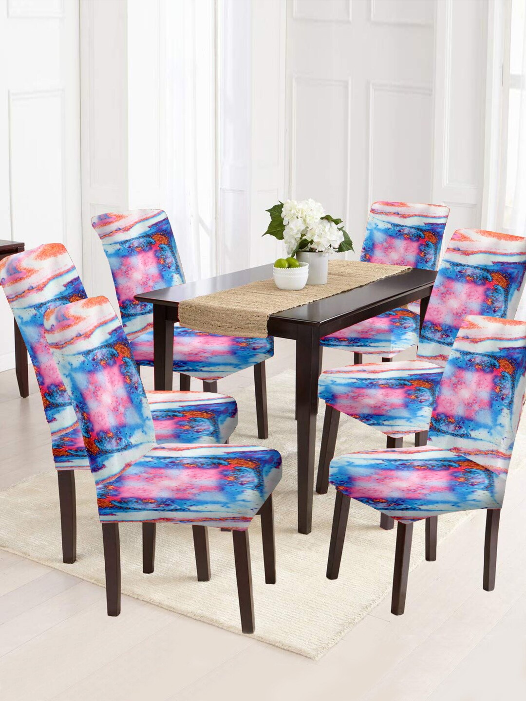 

Cortina White & Blue 6 Pcs Abstract Printed Super Stretchable Chair Covers