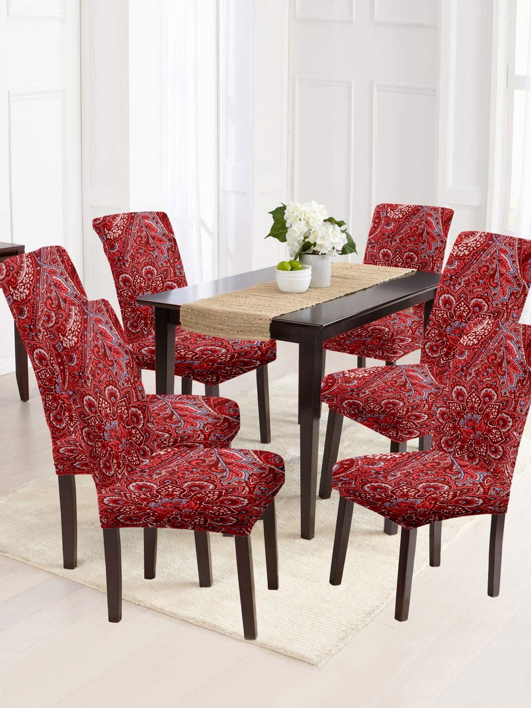 

Cortina Red & Blue 6 Pcs Ethnic Motif Printed Super Stretchable Chair Covers