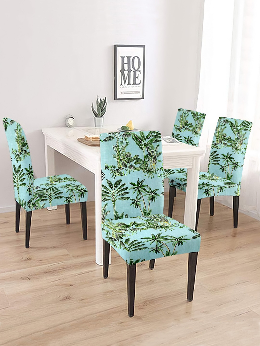 

Cortina Sea Green & Green 4 Pcs Tropical Printed Super Stretchable Chair Covers